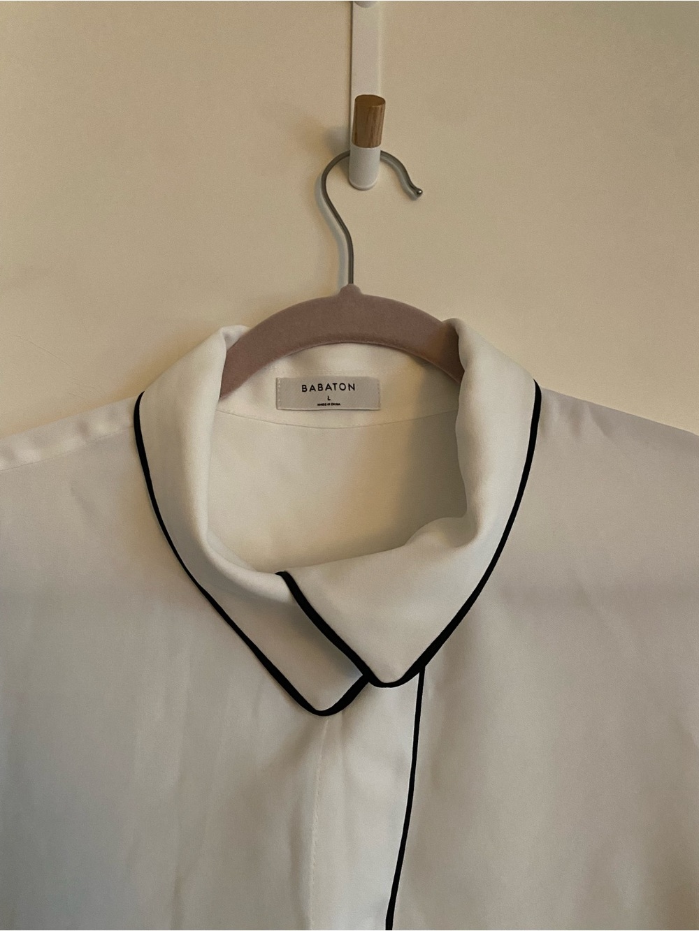 Babaton White Shirt with Black Trim - Women’s Collared Dress Shirt
